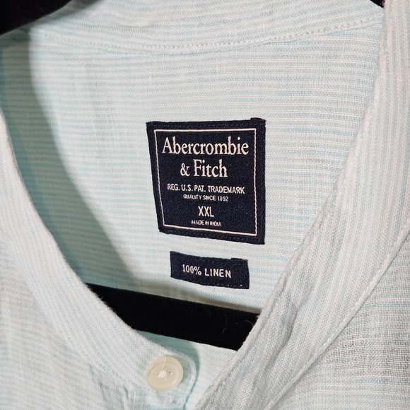 Abercrombie & Fitch NWOT Mens XXL Band Grandad Collar 100% Linen Light Blue - Picture 1 of 5
